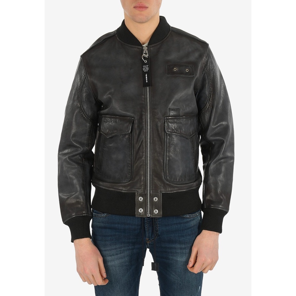 Diesel L-OIUKI Leather Bomber Jacket brown - Picture 15 of 15